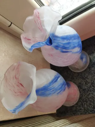 Coppia Vasi Vetro Satinato 20cm Murano Rosa Blu