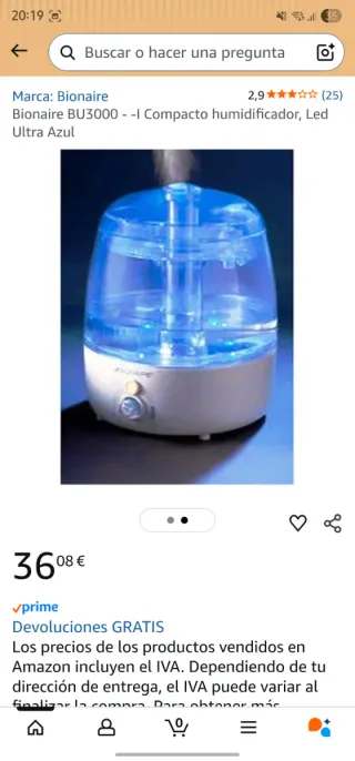 Humidificador Bionaire BU3000 NUEVO – Luz azul