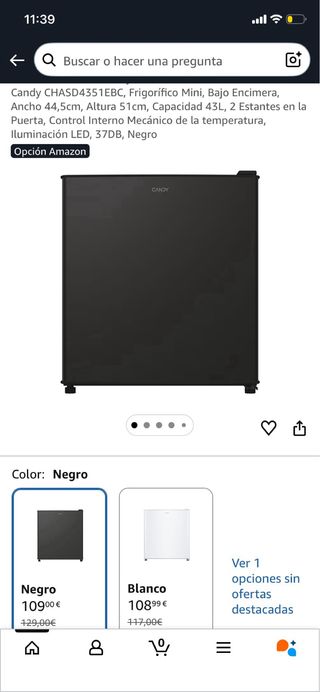 Mini Frigorífico Candy 43L Negro