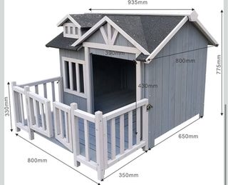 Caseta perro XL madera con terraza · gris o marrón