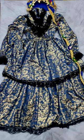 Vestito Carnevale Blu Oro Pizzo Nero