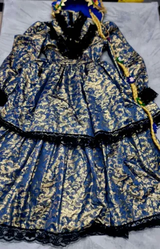 Vestito Carnevale Blu Oro Pizzo Nero