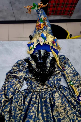 Vestito Carnevale Blu Oro Pizzo Nero