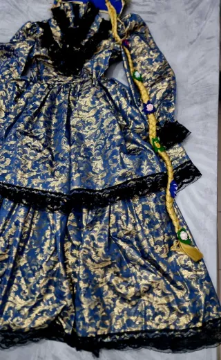 Vestito Carnevale Blu Oro Pizzo Nero