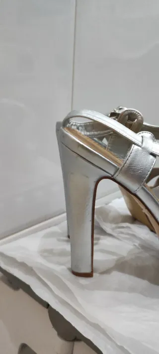 Tacones Plateados Plataforma Talla 38