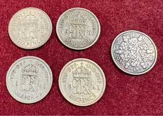Lote 5 Monedas Sixpence Británicas Antiguas plata