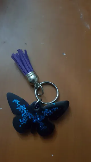 Portachiavi farfalla resina glitter blu