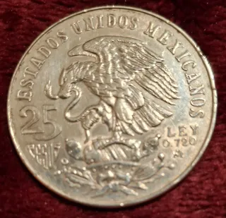 Moneda Plata 25 Pesos 1968 JJOO México