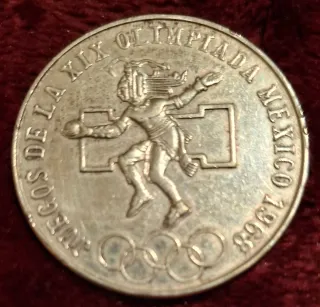 Moneda Plata 25 Pesos 1968 JJOO México