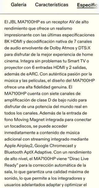 Receptor AVR JBL MA7100HP Blanco. Últimos días