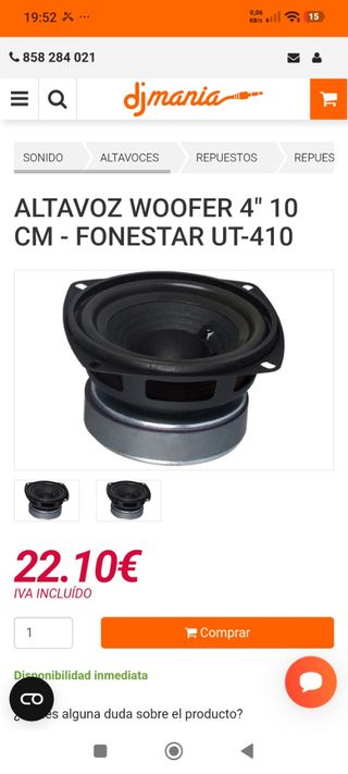 2 Altavoces Woofer Fonestar UT-410 4" 10cm
