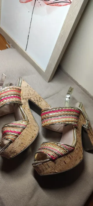 Sandalias cuña corcho multicolor étnicas
