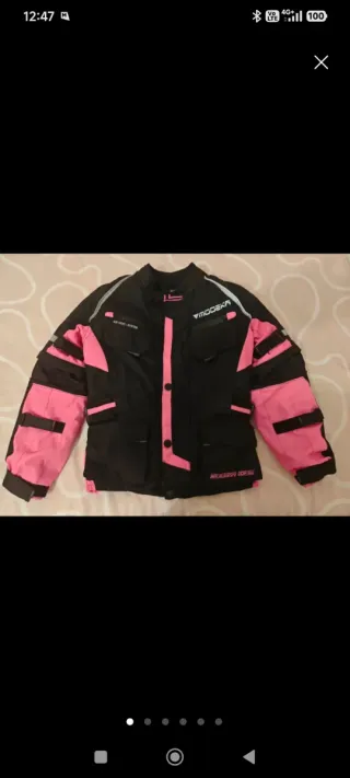 Traje de moto infantil de cordura negro y rosa