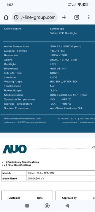 Monitor LCD 15 AUO G150XG0 V.1