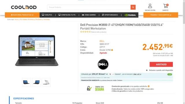 Dell Pantalla 4K i7 Ram 16Gb Precision M3800 W11