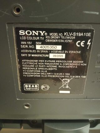 Pantalla TV Sony Bravia KLV-S19A10E