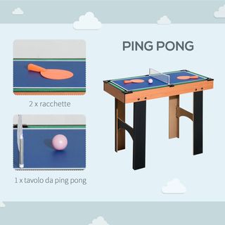 Mesa Multijuego 4 en 1 Con Futbolín, Billar, Ping Pong Y Hockey De Mesa, Mesa De Juego Con Accesorios, en Madera MDF, Madera Natural Y Negra