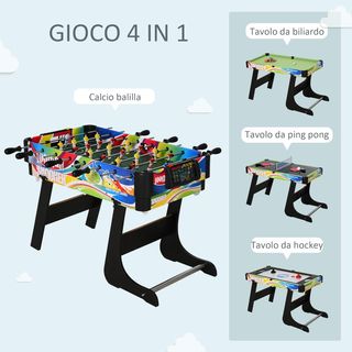 Mesa de Juego 4 en 1 para Futbolín, Billar, Air Hockey y Ping Pong con Accesorios Incluidos, Mesa Multijuego Plegable en MDF y Plástico, Multicolor