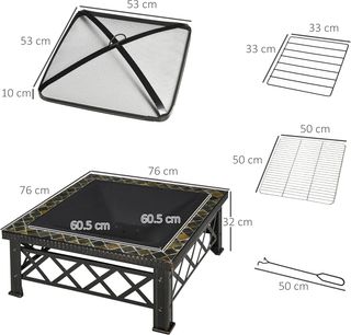 Braciere De Jardín Con Tapa Parascintillas Y Parrilla Para Barbacoa En Metal 76X76X47Cm Negro