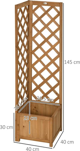 Jardín de Flores de Madera de Abeto Marrón con Rejilla para Plantas Trepadoras y Decoraciones, 40X40X145 Cm