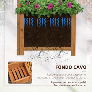 Jardín de Flores de Madera de Abeto Marrón con Rejilla para Plantas Trepadoras y Decoraciones, 40X40X145 Cm
