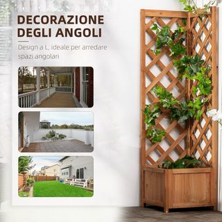 Jardín de Flores de Madera de Abeto Marrón con Rejilla para Plantas Trepadoras y Decoraciones, 40X40X145 Cm