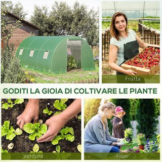 Invernadero de Jardín y Huerto 4.5X3X2M Con Cubierta de PE, Invernadero para Plantas Con Puerta y Ventanas Enrollables, Verde