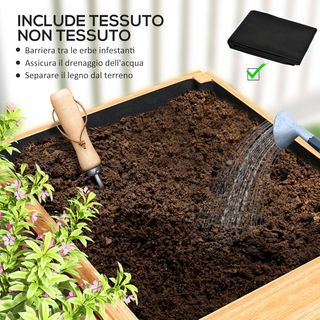 Cama para Huerto Elevado de Exterior Dividida en 3 Áreas con Capa de Tela No Tejida, Jardín de Balcón de Madera de Abeto, para Plantas, Flores, 140X60X40 Cm, Color Madera