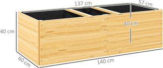Cama para Huerto Elevado de Exterior Dividida en 3 Áreas con Capa de Tela No Tejida, Jardín de Balcón de Madera de Abeto, para Plantas, Flores, 140X60X40 Cm, Color Madera