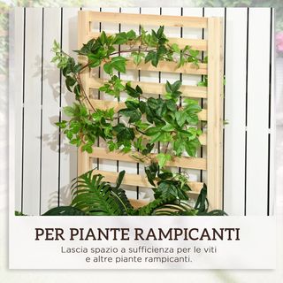 Cama para Huerto Elevado de Exterior en Madera de Abeto con 2 Fondos Abiertos y Espaldera, Jardín con Enrejado para Plantas Trepadoras, para Flores, Plantas, 230X60X110 Cm, Color Madera