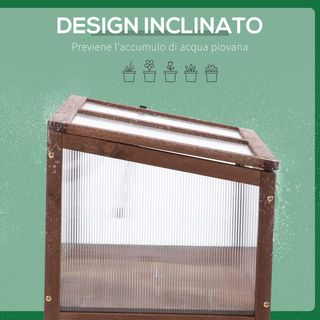 Mini Invernadero de Jardín Elevado para Huerto para Plantas Estructura de Madera y Policarbonato con Techo Abatible e Inclinado, 90X50X93Cm