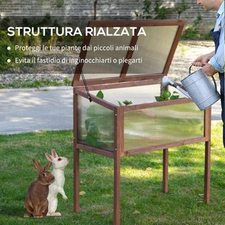 Mini Invernadero de Jardín Elevado para Huerto para Plantas Estructura de Madera y Policarbonato con Techo Abatible e Inclinado, 90X50X93Cm