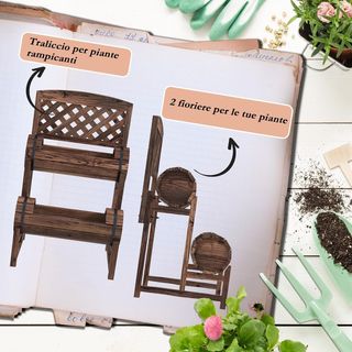 Huerto Elevado Exterior de 2 Niveles con Orificios de Drenaje, Enrejado y 2 Cilindros, Jardín Exterior de Madera de Abeto, 42X49X80 Cm, Marrón Carbonizado