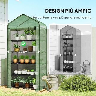 Invernadero de 5 Niveles con Entrada Enrollable y Cubierta Extendida, Invernadero de Jardín de Acero y Polietileno, 90X49X193 Cm, Verde