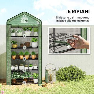 Invernadero de 5 Niveles con Entrada Enrollable y Cubierta Extendida, Invernadero de Jardín de Acero y Polietileno, 90X49X193 Cm, Verde