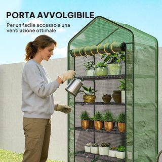 Invernadero de 5 Niveles con Entrada Enrollable y Cubierta Extendida, Invernadero de Jardín de Acero y Polietileno, 90X49X193 Cm, Verde