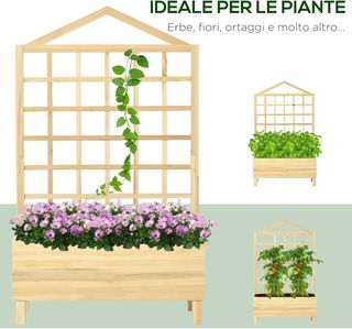 Jardinera De Exterior De Madera De Abeto Con Enrejado, Orificios De Drenaje Y Tela No Tejida En El Fondo, 90X43X150 Cm