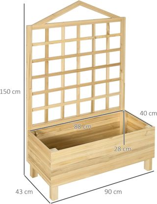 Jardinera De Exterior De Madera De Abeto Con Enrejado, Orificios De Drenaje Y Tela No Tejida En El Fondo, 90X43X150 Cm