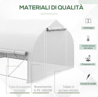 Invernadero de Jardín 4X3M, Invernadero de Túnel con Cubierta de PE y Paredes Enrollables, Puerta y 8 Ventanas de Red, Incluye Etiquetas y Guantes, Blanco