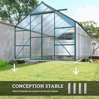 Invernadero de Jardín de Policarbonato con Puerta Corredera y Ventana Abatible, Invernadero para Plantas de Aluminio, 244X500X216 Cm, Verde