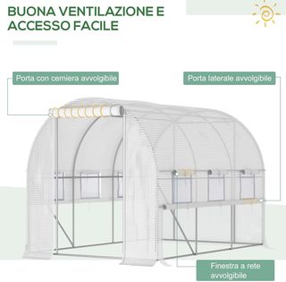Invernadero de túnel de acero galvanizado y PE, invernadero de jardín con puerta enrollable y 6 ventanas de malla, 3X2X2M