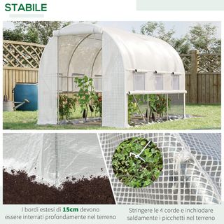 Invernadero de túnel de acero galvanizado y PE, invernadero de jardín con puerta enrollable y 6 ventanas de malla, 3X2X2M