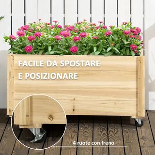Jardín con Orificio de Drenaje y Funda de Tela No Tejida, Jardín de Madera de Abeto con Ruedas, 89X48X47 Cm, Color Madera