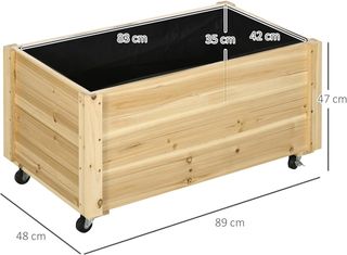 Jardín con Orificio de Drenaje y Funda de Tela No Tejida, Jardín de Madera de Abeto con Ruedas, 89X48X47 Cm, Color Madera