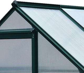 Invernadero de Jardín en Policarbonato 190X132X201Cm, Invernadero para Plantas con Base, Estructura de Aluminio, Ventana y Puerta Corredera