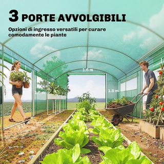 Invernadero de Túnel 6X3X2 M Con 3 Puertas Enrollables, 6 Ventanas, Estacas y Cuerdas, Invernadero de Jardín para Huerto y Plantas de Acero Galvanizado y PE, Verde