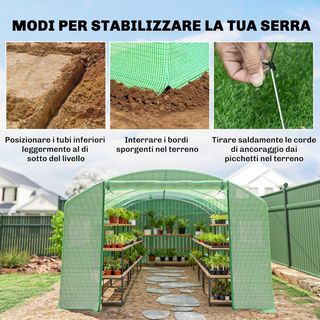 Invernadero de Túnel 6X3X2 M Con 3 Puertas Enrollables, 6 Ventanas, Estacas y Cuerdas, Invernadero de Jardín para Huerto y Plantas de Acero Galvanizado y PE, Verde