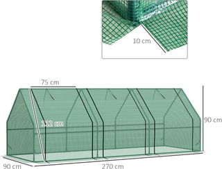 Invernadero de Jardín en PE para Plantas y Flores con Bordes Alargados y Puertas con Bisagra, 270X90X90 Cm, Verde Oscuro
