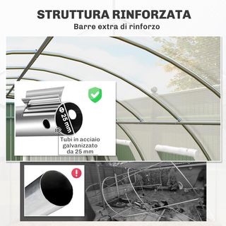 Invernadero de túnel 6X3 M con 2 puertas con cremallera y 8 ventanas, invernadero para huerto en PE, acero galvanizado y poliéster, blanco y verde
