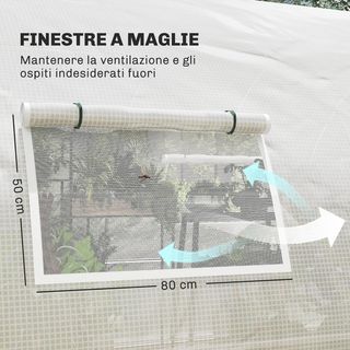 Invernadero de túnel 6X3 M con 2 puertas con cremallera y 8 ventanas, invernadero para huerto en PE, acero galvanizado y poliéster, blanco y verde